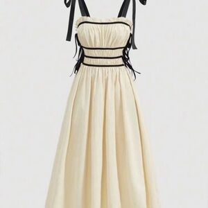 SHEIN Cream Maxi Dress with Black Tie-Shoulder Accents